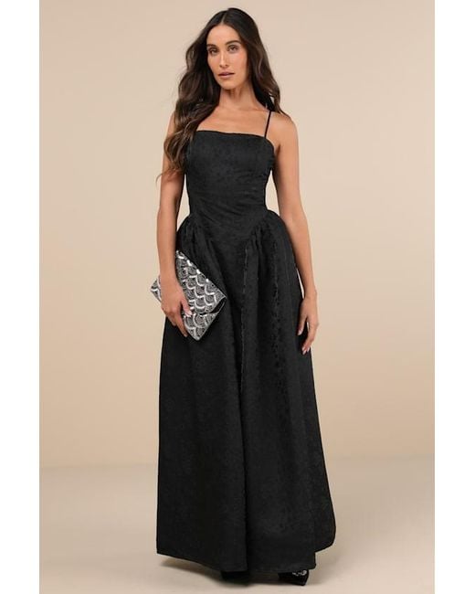 Lulus Women's Black Gorgeous Extravagance Floral Jacquard Maxi Dress