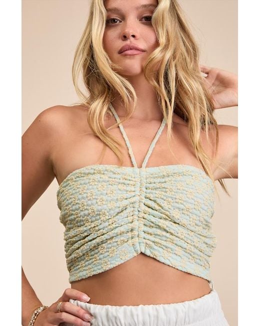 Lulus Green Merliah Mint Floral Textured Knit Halter Crop Top