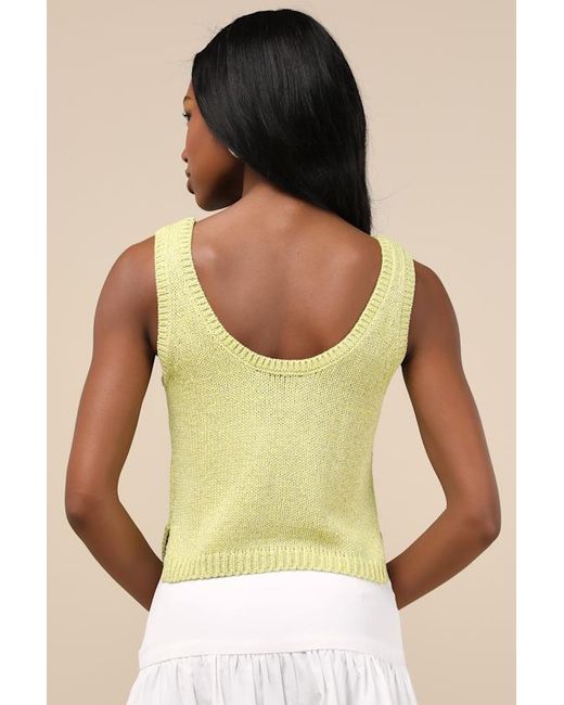 Lulus Yellow Elevated Staple Lime Lurex Cropped Sweater Tank Top