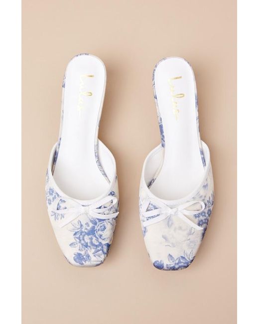 Lulus Blue Cherrey Baby Floral Kitten Heel Mule Pumps