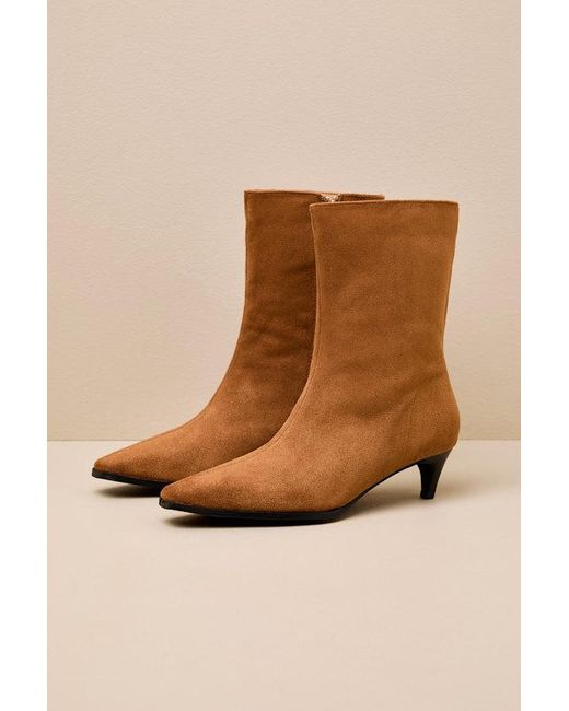 Lulus Natural Carla Cognac Suede Kitten Heel Mid-Calf Booties