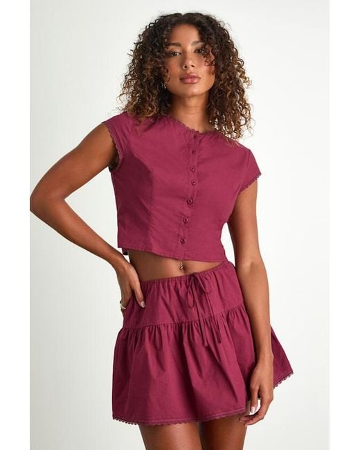 Lulus Green Melicia Button-Front Cap Sleeve Crop Top