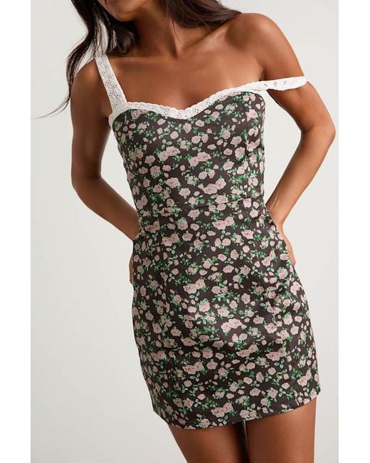 Lulus Natural Viviette Dark Floral Embroidered Mini Dress