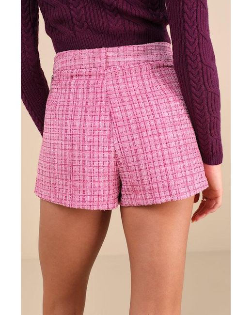 Lulus Purple Adored Pose Tweed Lurex Pleated High-Rise Skort