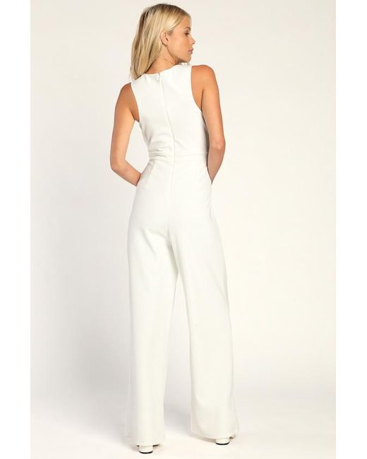 Lulus White Criss-Cross Your Mind Cross-Front Wide-Leg Jumpsuit