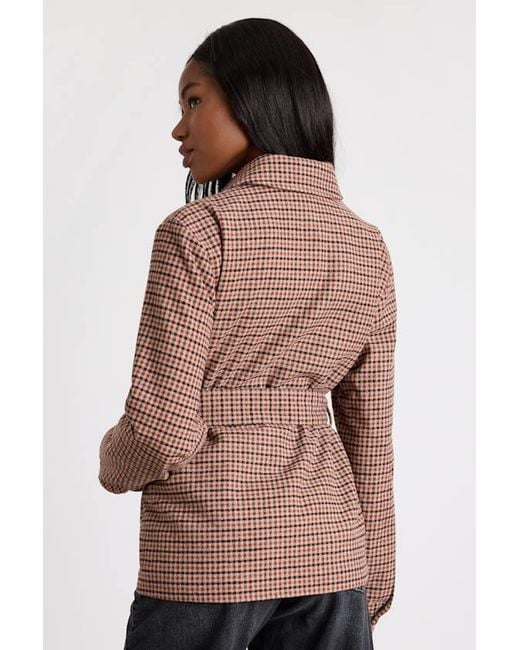 Lulus Brown Kimley Multi Plaid Belted Collared Jacket