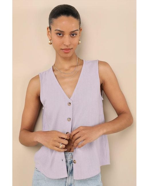 Lulus Purple Casually Sophisticated Linen Sleeveless Button-Front Top