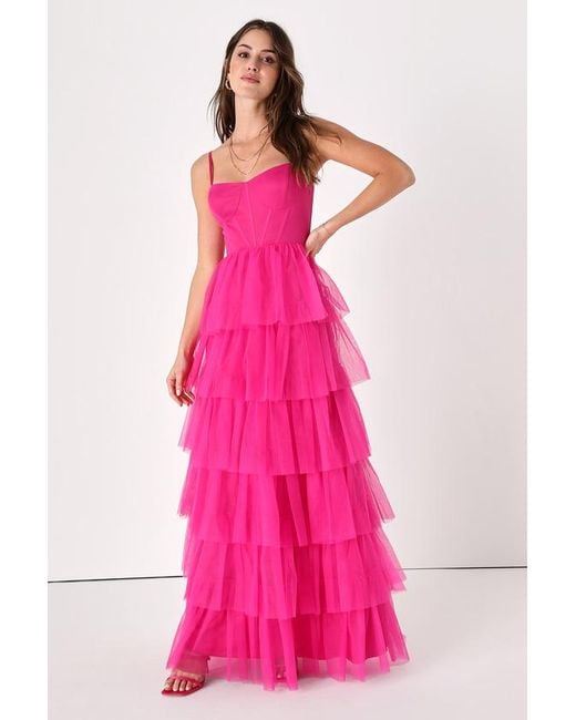 Pink tiered maxi dress online