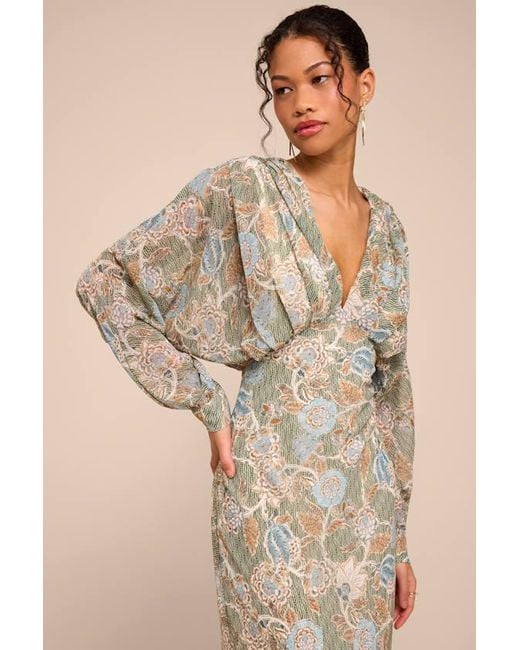 Lulus Natural Azalea Sage Multi Floral Long Sleeve Midi Dress