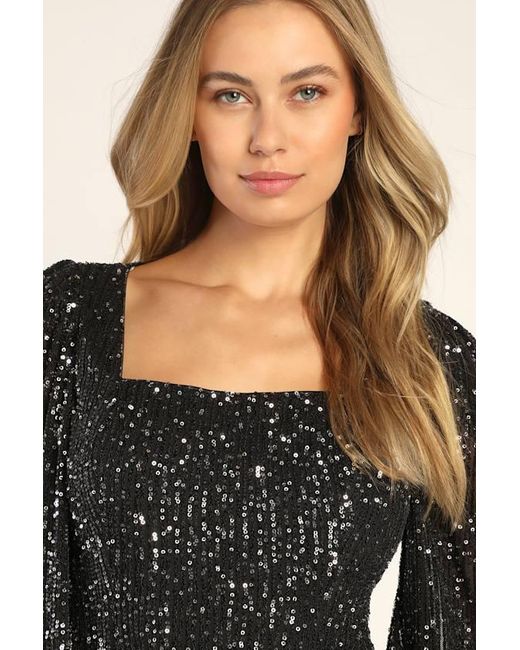 Lulus Black Festive Mood Sequin Long Sleeve Mini Dress