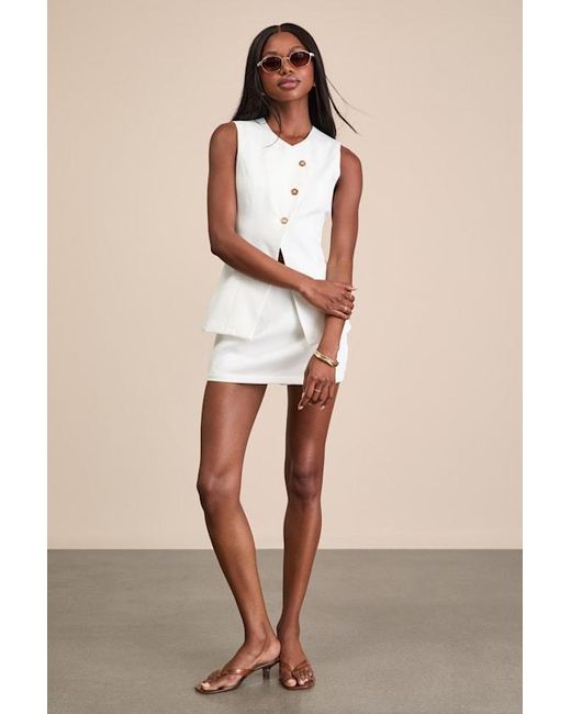 Lulus Natural Teslee Textured Asymmetrical Vest Top