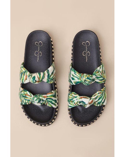 Jessica Simpson Green Caralyna Multi Rhinestone Slide Sandals