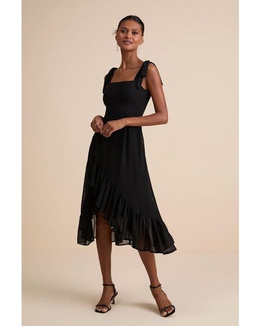 Lulus Natural Tamryn Asymmetrical Ruffled Midi Dress