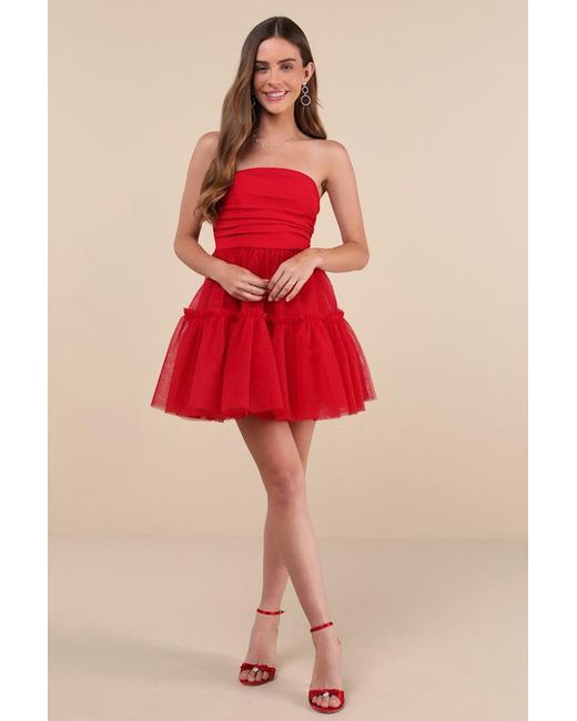 Lulus Red Lovely Extravagance Tulle Strapless Mini Dress