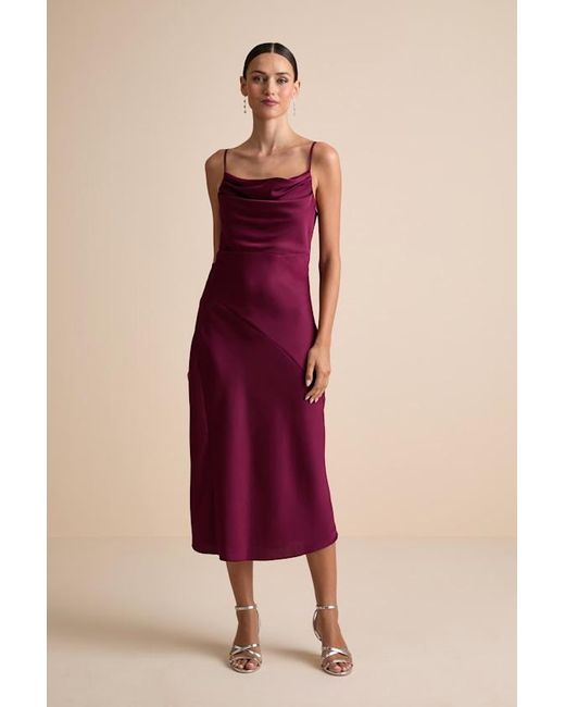 Lulus Red Caleigh Satin Backless Slip Midi Dress