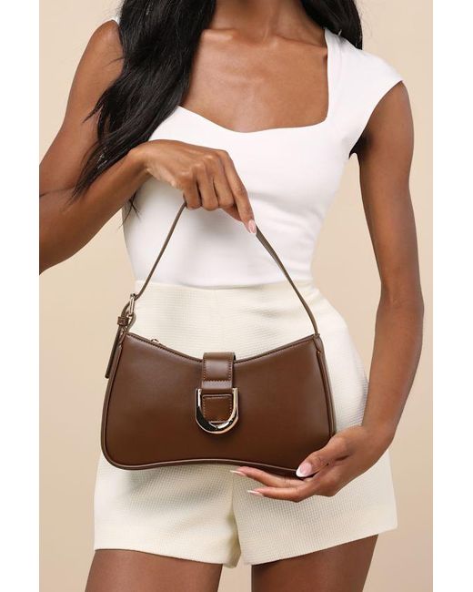 Lulus Brown Oh-So Chic Buckle Shoulder Bag