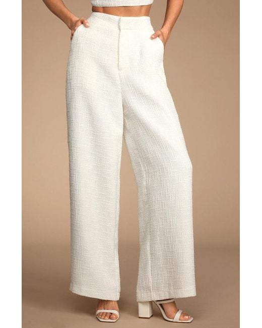 Lulus Natural Chic And Sophisticated Tweed Wide-Leg Pants