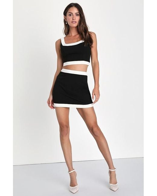 Lulus Black Totally Sensational Color Block Bodycon Mini Skirt