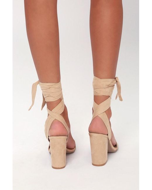 Lulus Natural Alta Light Nude Suede Lace-Up Heels
