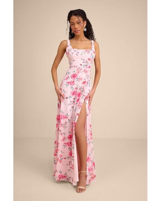 Lulus Pink Remarkable Arrival Floral Sleeveless Maxi Dress