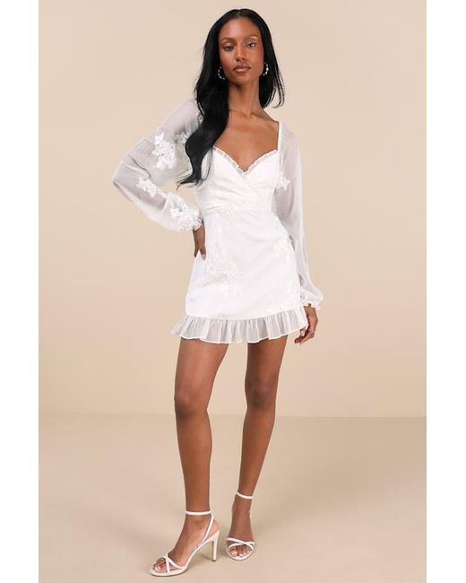 Lulus White Flora Embroidered Long Sleeve Mini Dress
