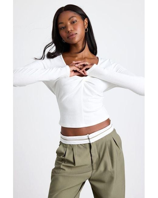 Lulus White Firona Jersey Knit Twist-Front Long Sleeve Top