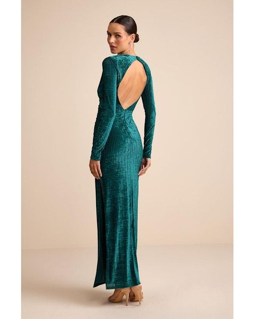 Lulus Green Demaline Emerald Velvet Striped Backless Maxi Dress