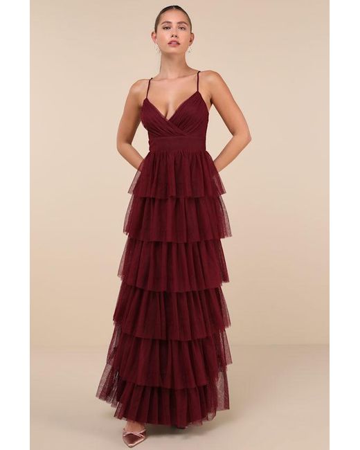 rule the runway hot pink tulle bustier tiered mini dress Lulus Surplice Maxi Malham