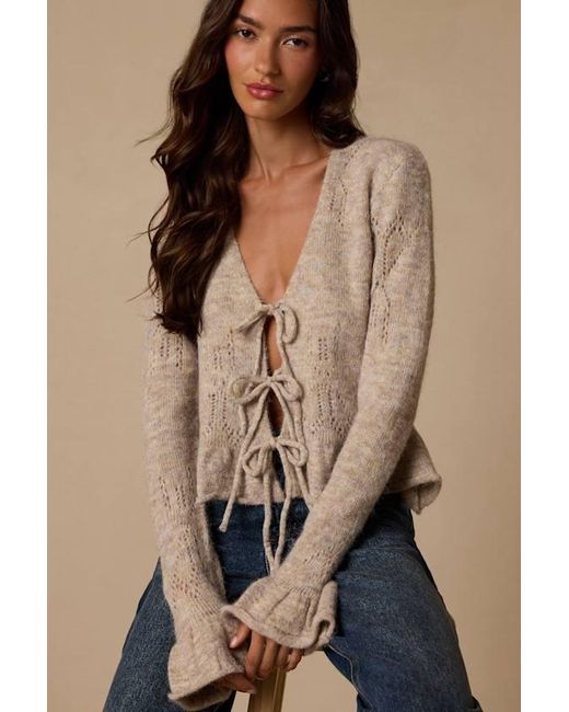 Lulus Natural Phaedra Heather Tie-Front Cardigan