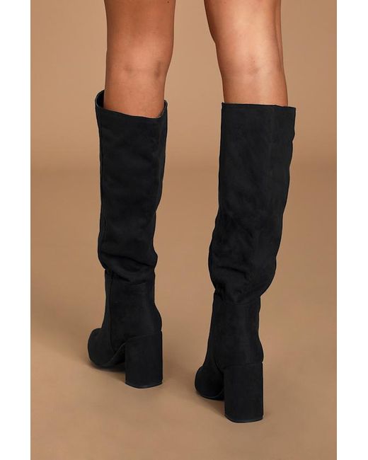 Lulus Black Katari Suede Pointed-Toe Knee High Boots