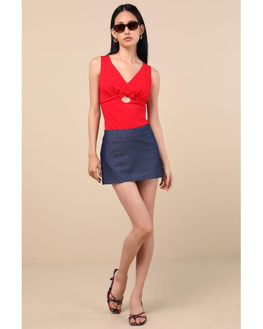 Lulus Red Patrizia Cutout Bow V-Neck Sleeveless Top