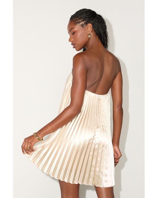 Lulus Natural Bellina Satin Pleated Strapless Mini Dress