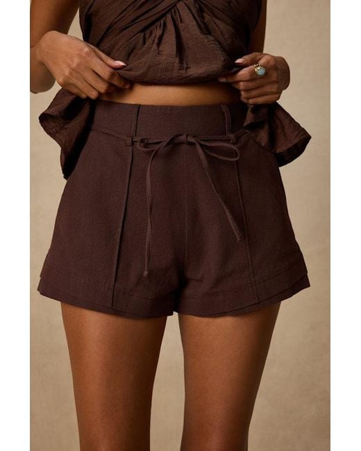 Lulus Brown Sylvette Tie-Front High-Waisted Shorts