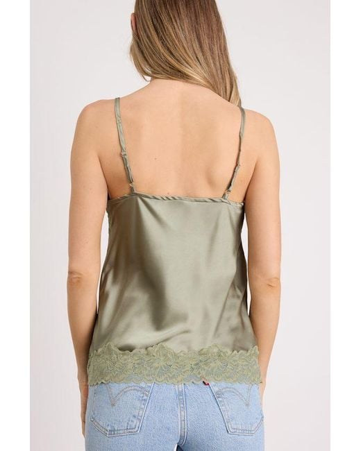 Lulus Green Cameron Sage Satin Lace Cami Top