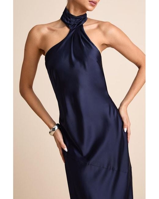 Lulus Blue Madalena Satin Cowl Back Maxi Dress