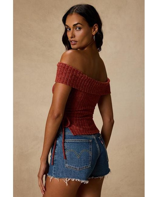 Lulus Red Saphira Ribbed Knit Off-The-Shoulder Top