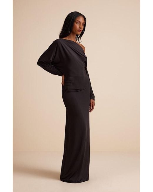 Lulus Valani Jersey Knit Asymmetrical Long Sleeve Maxi Dress in Black | Lyst