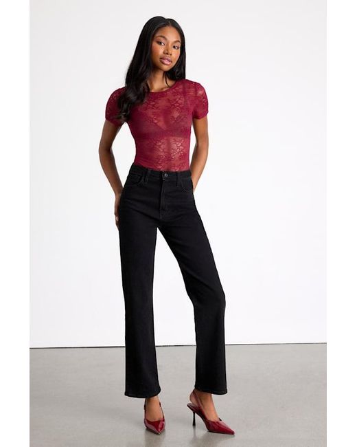 Lulus Red Clearly Sultry Lace Sheer Short Sleeve Top