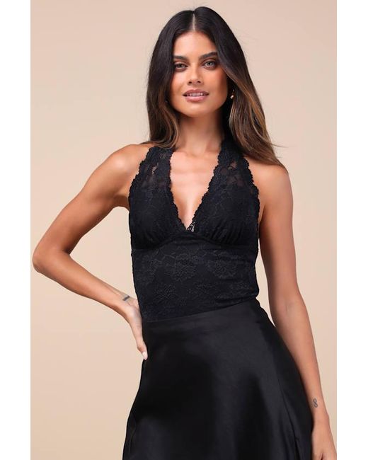Lulus Black Nadley Lace Halter Neck Crop Top