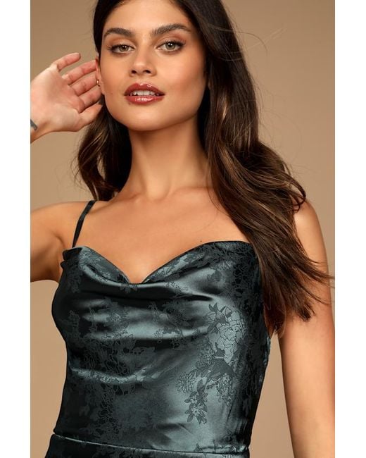 Lulus Blue Under The Moonlight Satin Jacquard Maxi Dress