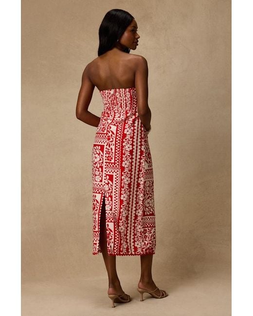 Lulus Red Brigita Striped Strapless Column Midi Dress