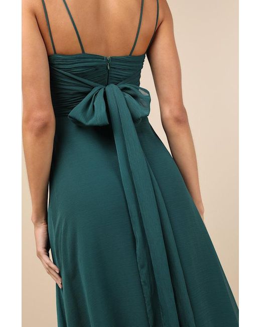 Lulus Green Admirable Grace Emerald Chiffon Pleated Maxi Dress