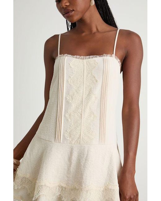 Lulus White Sahima Cream Lace Tiered Mini Dress