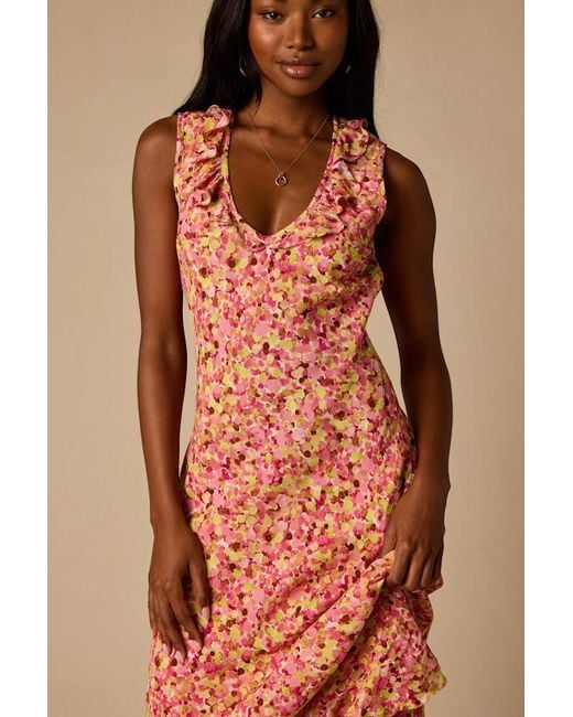 Lulus Pink Renea Multi Floral Ruffled Sleeveless Midi Dress