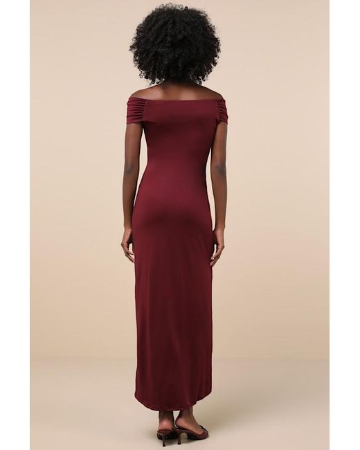 Nia Red Clara Plum Off-The-Shoulder Column Dress