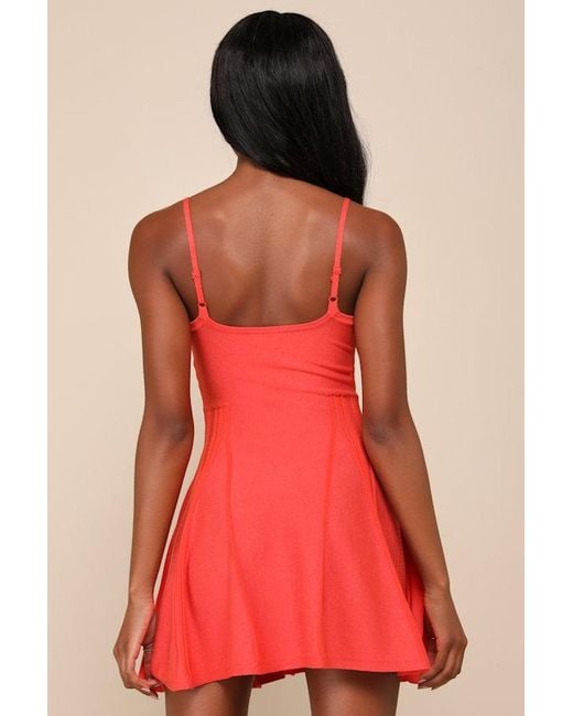 Lulus Red Flattering Disposition Button-Front Ribbed Mini Dress