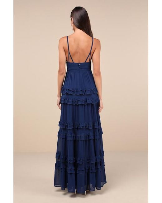 Lulus Lavish Perfection Ruffled Tiered Maxi Dress in Blue | Lyst