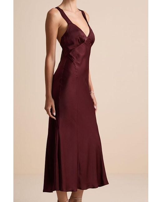 Lulus Red Ellena Satin Slip Midi Dress