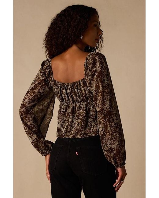 Lulus Brown Yara Multi Paisley Long Sleeve Top