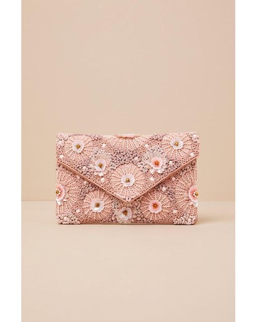 Lulus Pink Floria Beaded Floral Clutch